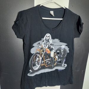 Gildan Black Tee with Motorcycle and Character Design